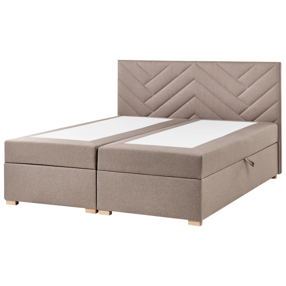 Letto contenitore in tessuto imbottito tortora 180x200 cm con apertura a sollevamento continentale
