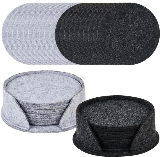 Set di 20 sottopiani con supporto, sottopiani in velluto, piastre rotonde nere e grigie, sottopiani assorbenti, grande quantità, antiscivolo, sottopiani termoresistenti per bar, casa, 10 x 10 cm