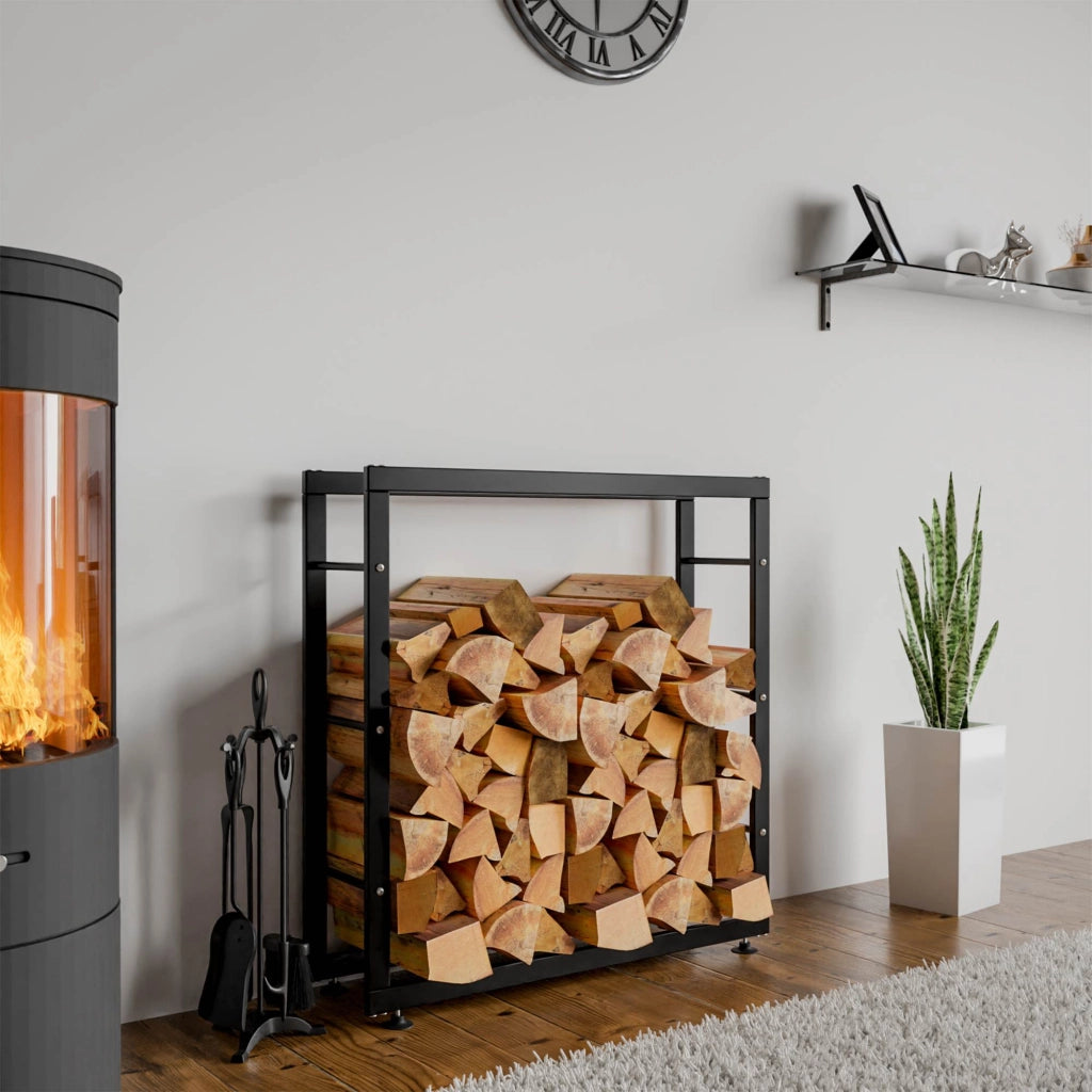 Esclusivo portalegna KERI V2 in metallo nero,25x80x80 cm