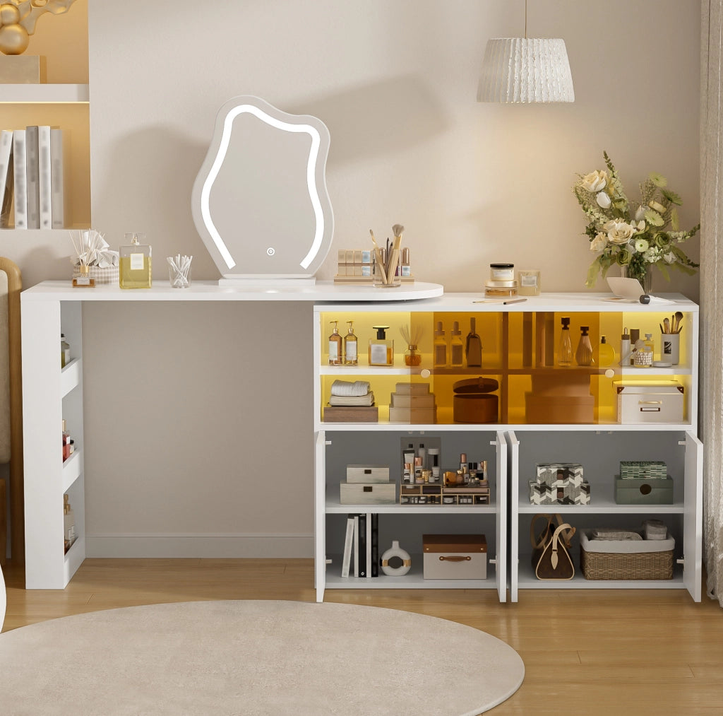 Tavolo da trucco girevole con specchio LED e ampio spazio