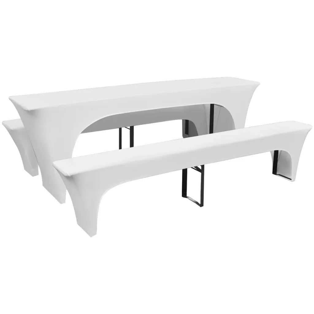 3 Fodere Elasticizzate Tavolo da Birra e panchine Bianche 220x50x80cm cod mxl 41884