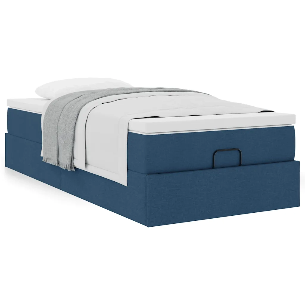 Struttura Letto Pouf con Materasso Blu 80x200 cm in Tessuto