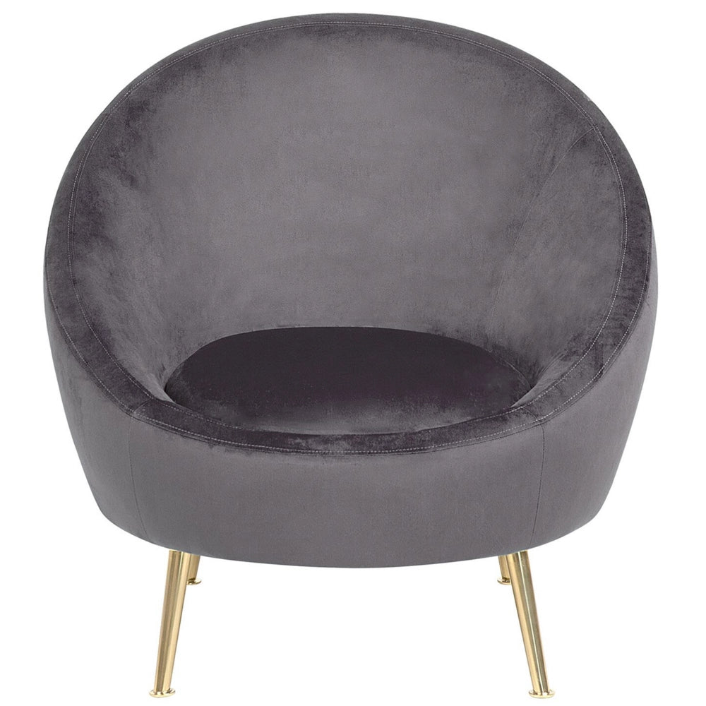 Sedia a pozzetto Velluto grigio 76L x 80W x 81H cm Gambe dorate Glam Retro