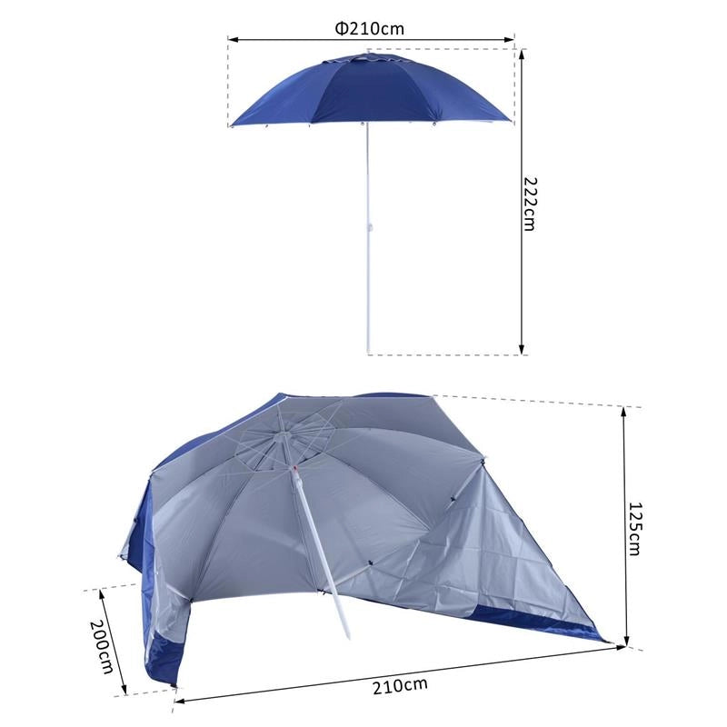 OMBRELLONE DA SPIAGGIA TONDO A TENDA 2 IN 1 210 X H222 CM COLORE BLU