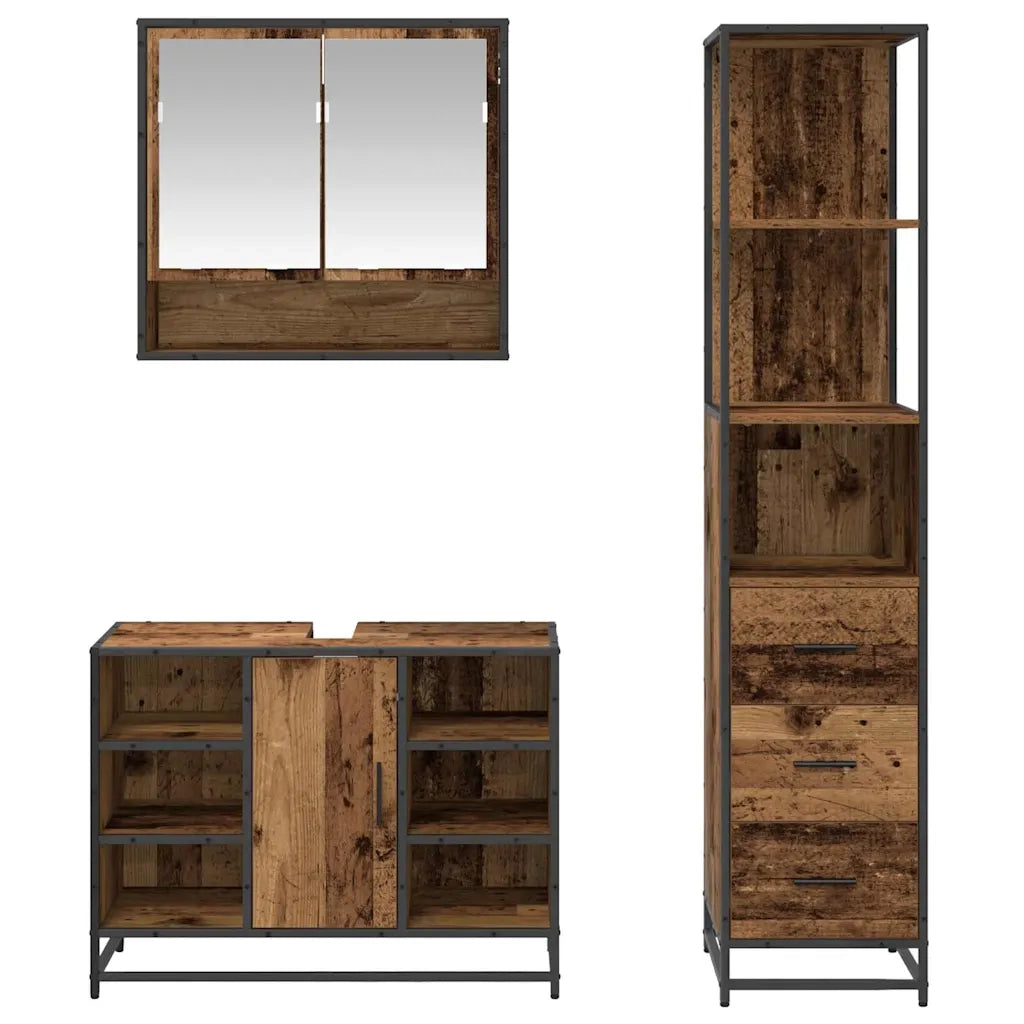 Set di mobili per il Bagno | Armadio da bagno con cassetto 3 pz Legno vecchio