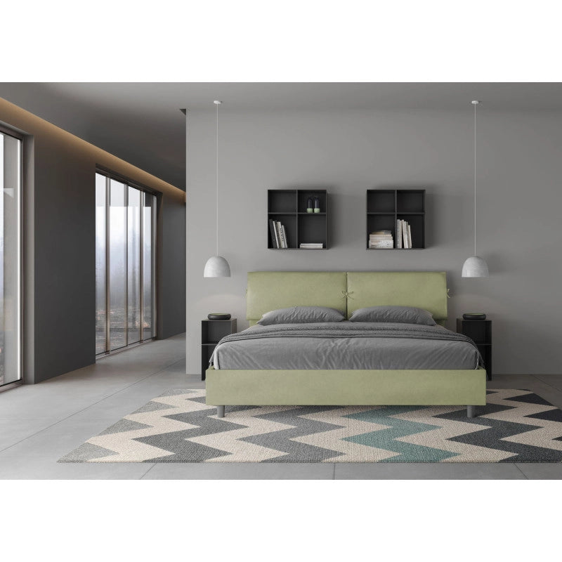 Letto imbottito Matrimoniale 180x210 cm Mados - Con rete,Microfibra,Tè verde
