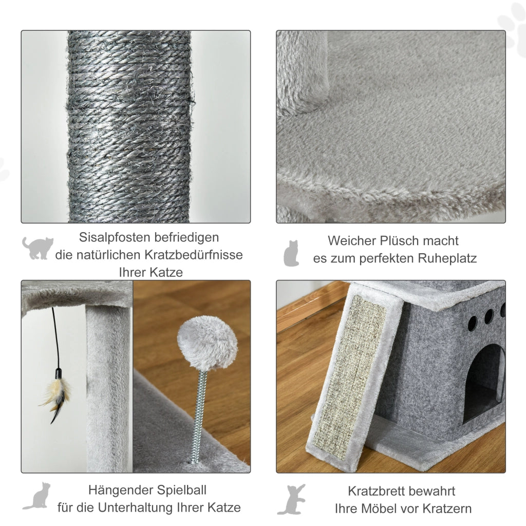 Torre tiragraffi per gatti con 6 livelli e 3 ripiani ¨C zephmum ¨C 225-255 cm regolabile in altezza grigio chiaro