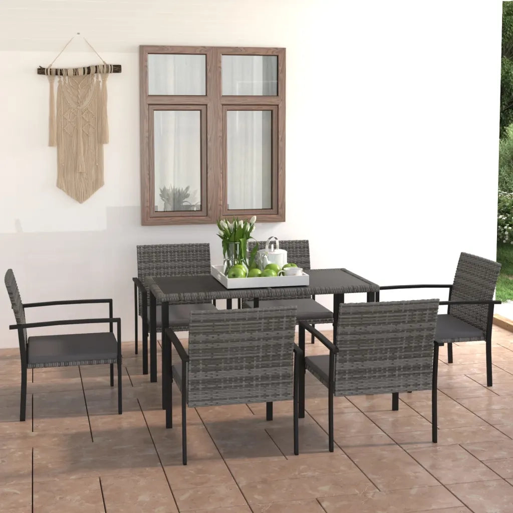 Set da Pranzo da Giardino 7 pz in Polyrattan Grigio cod mxl 36147