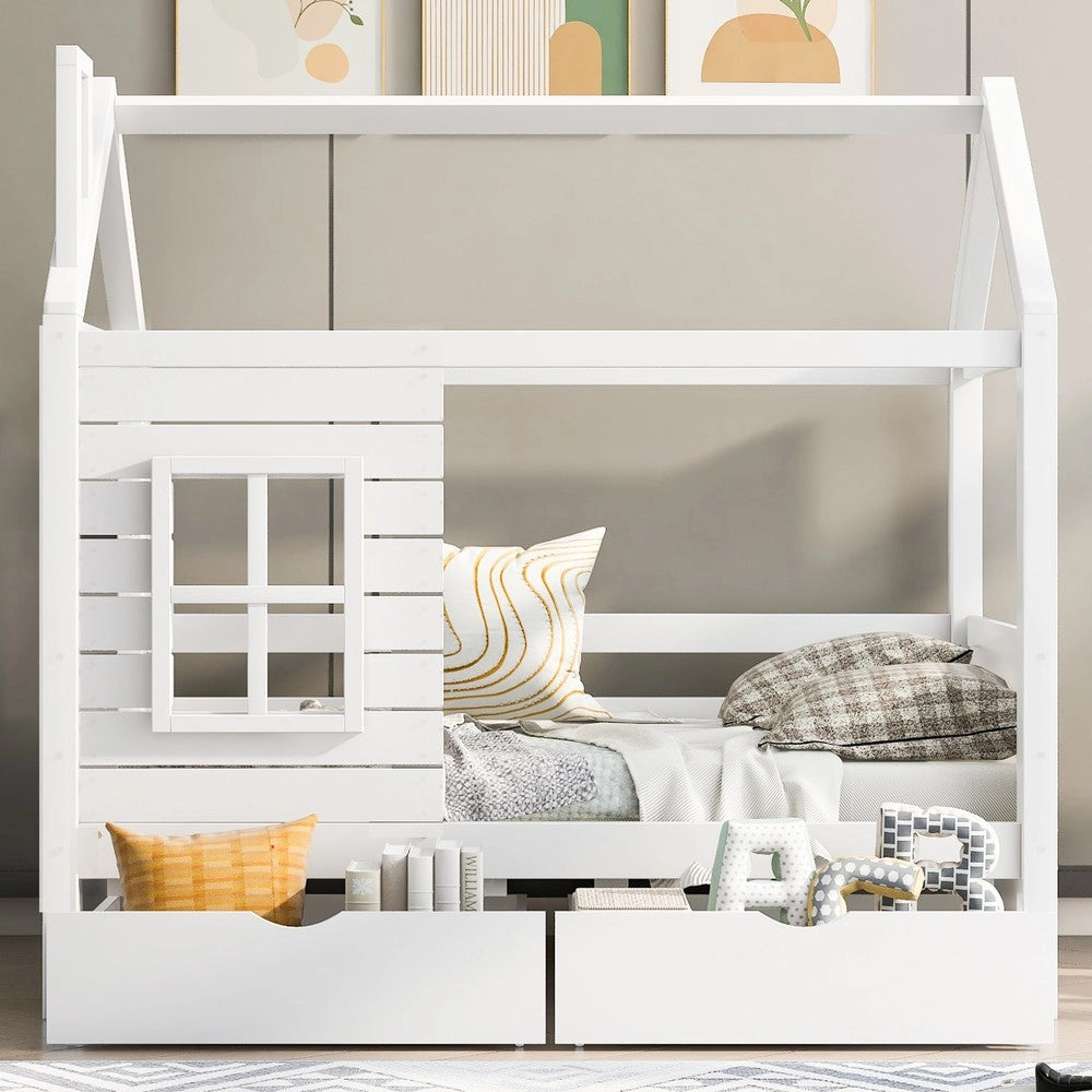 Letto per Bambini con Sponda ¨C MINIMAL ¨C Legno Massello, Bianco, 80x160