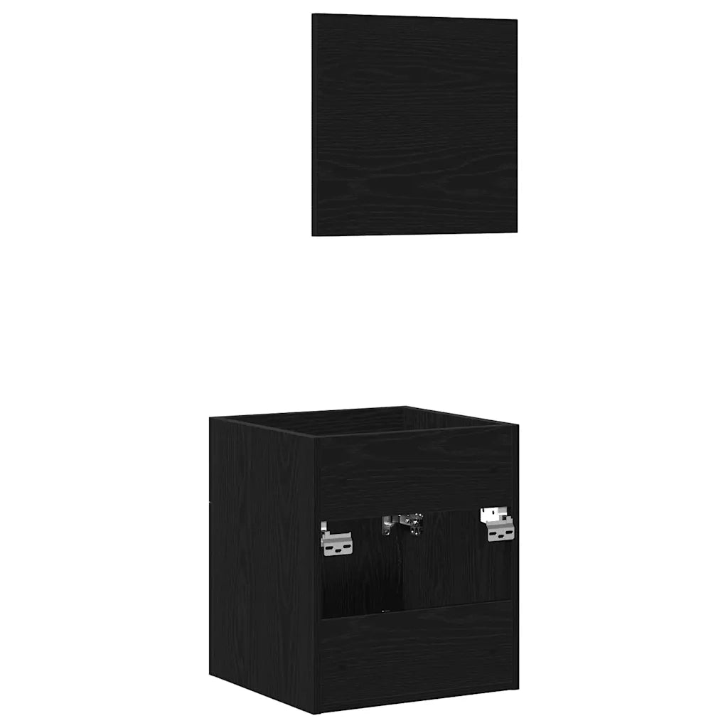 Set Mobili da Bagno | Armadio da bagno 2 pz Rovere Nero in Legno Multistrato