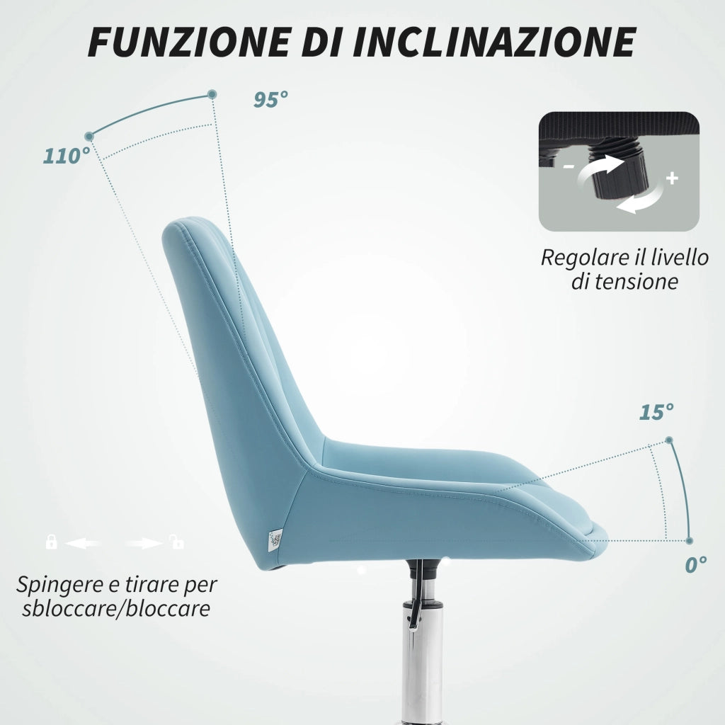 Sedia per Scrivania 52x58x80-90 cm Girevole con Ruote in Silicone PU Blu