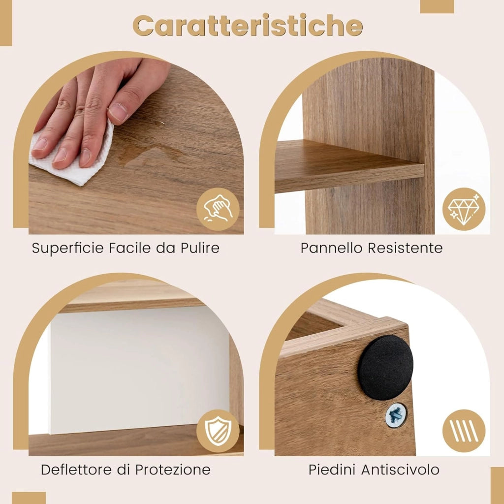 Libreria a Forma Concava/Convessa, Scaffale Aperto a 3 Ripiani in Legno, Scaffale da Esposizione con Dispositivo Antiribaltamento, per Soggiorno Ufficio Camera da Letto (Convessa)