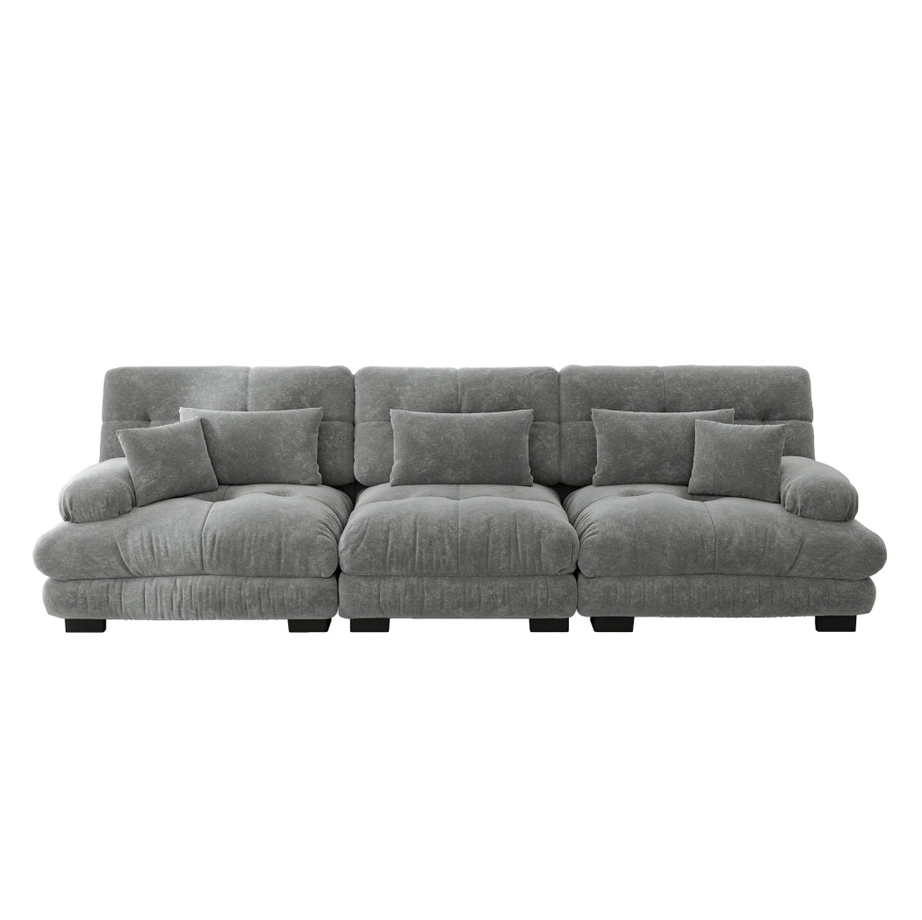 Divano modulare in chenille grigio con seduta profonda