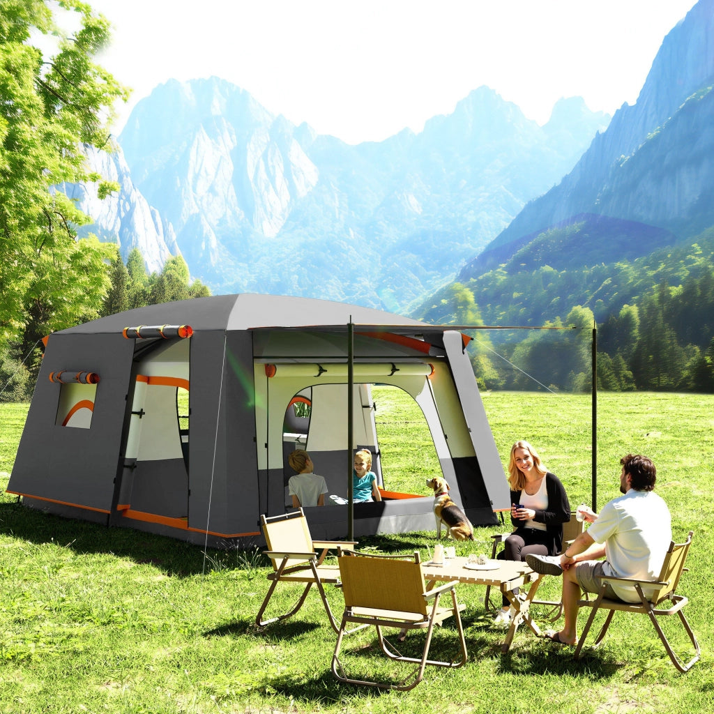 Tenda da Campeggio Impermeabile e UPF 30+ 430x305x195 cm per 4-6 Persone con 2 Stanze Grigio