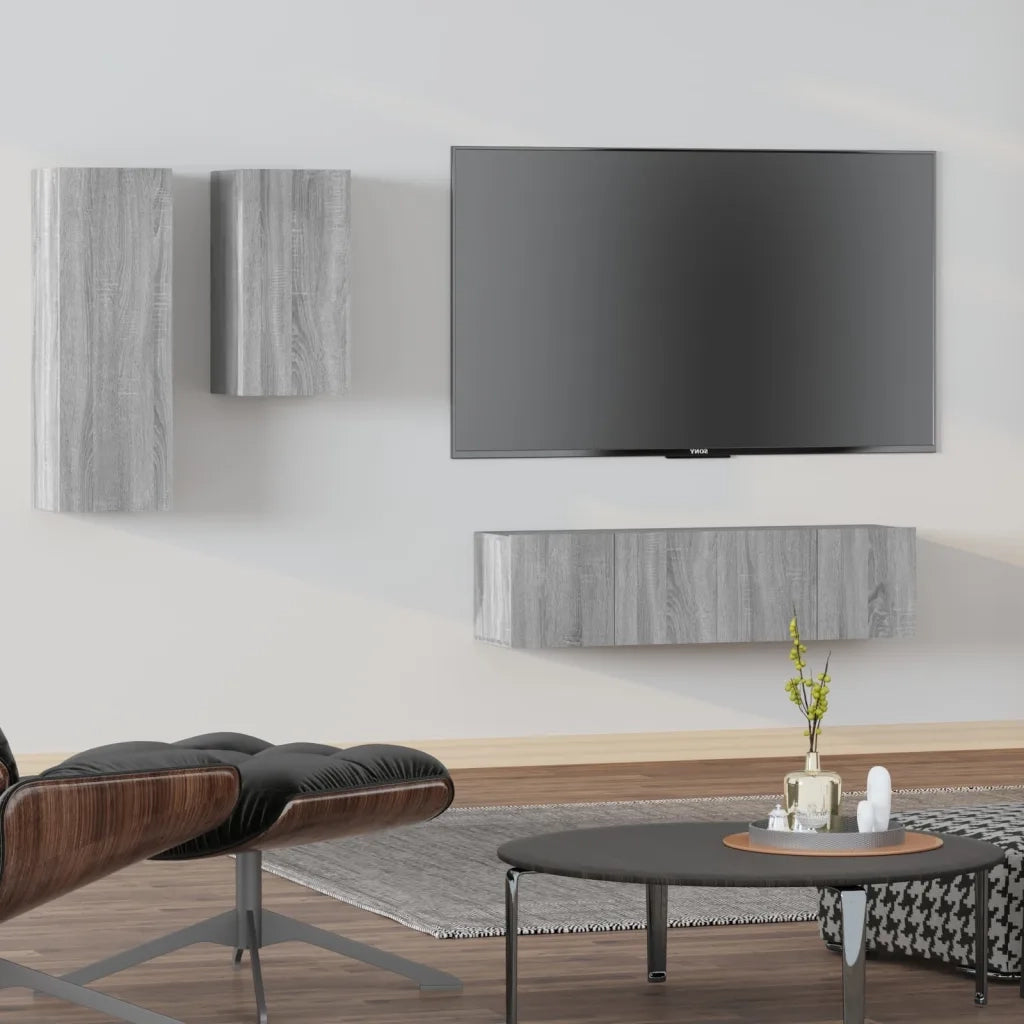 Set di Mobili Porta TV 4 pz Grigio Sonoma in Legno Multistrato cod mxl 26348