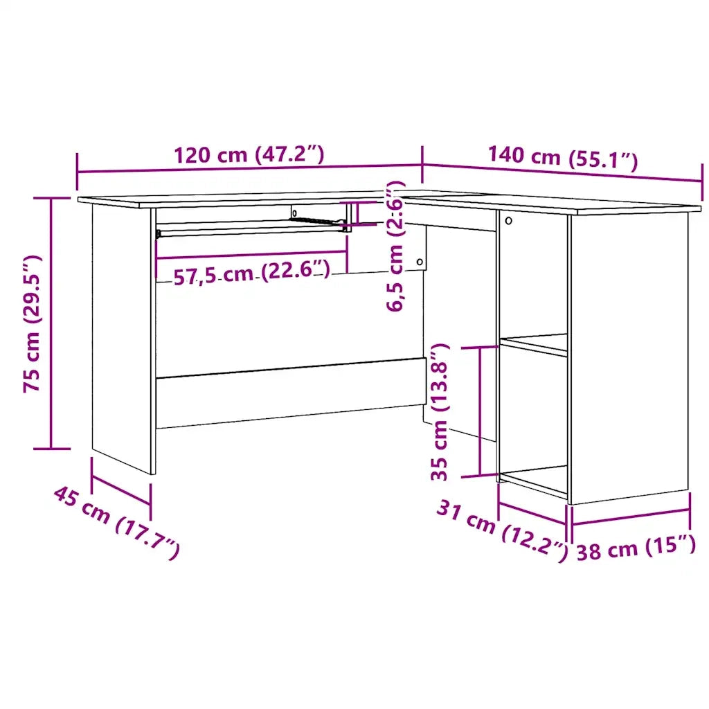 Scrivania Angolare Legno Antico 120x140x75 cm Legno Multistrato