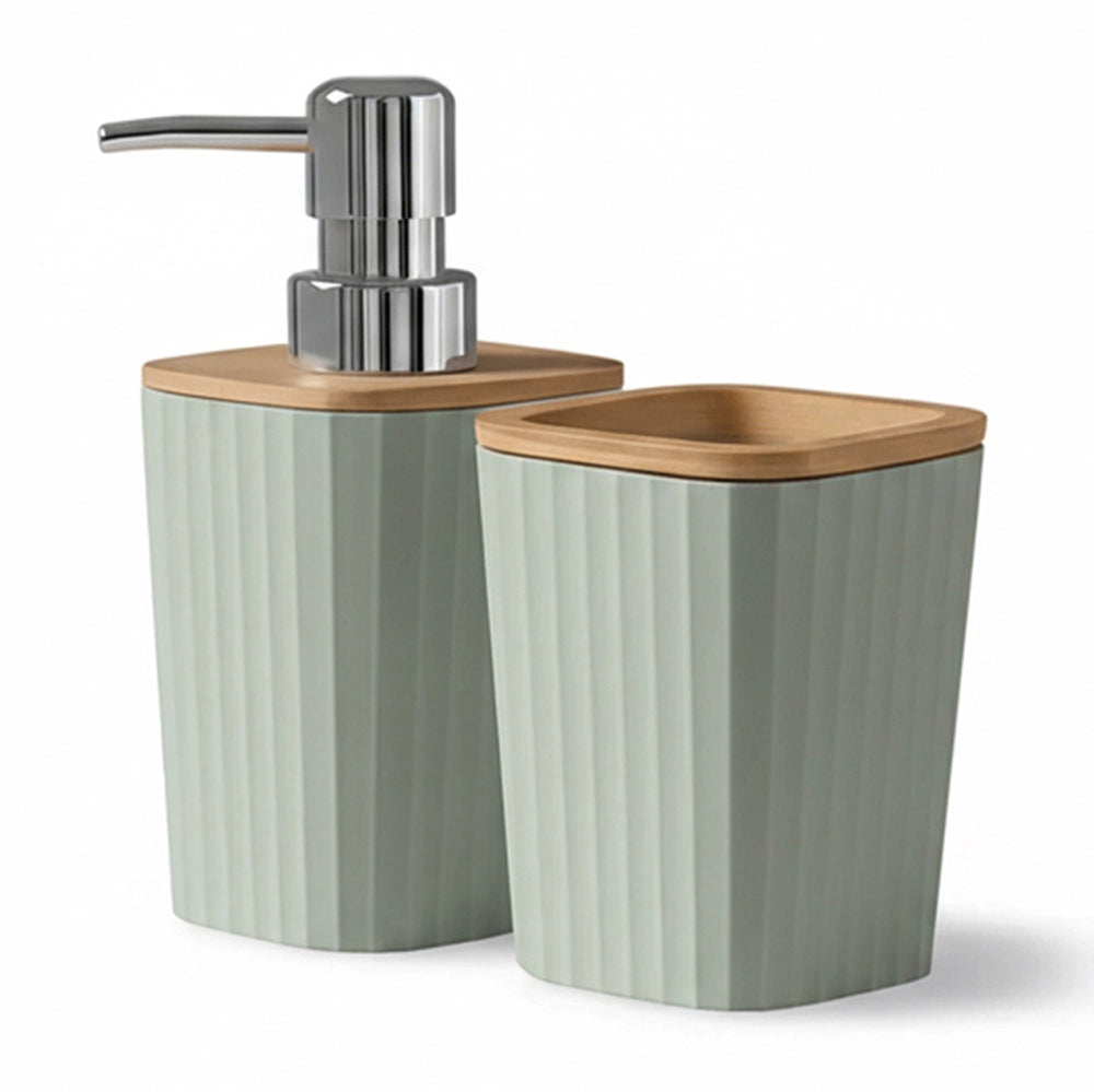 Set accessori bagno verde in plastica e bambù 5 pezzi – Show