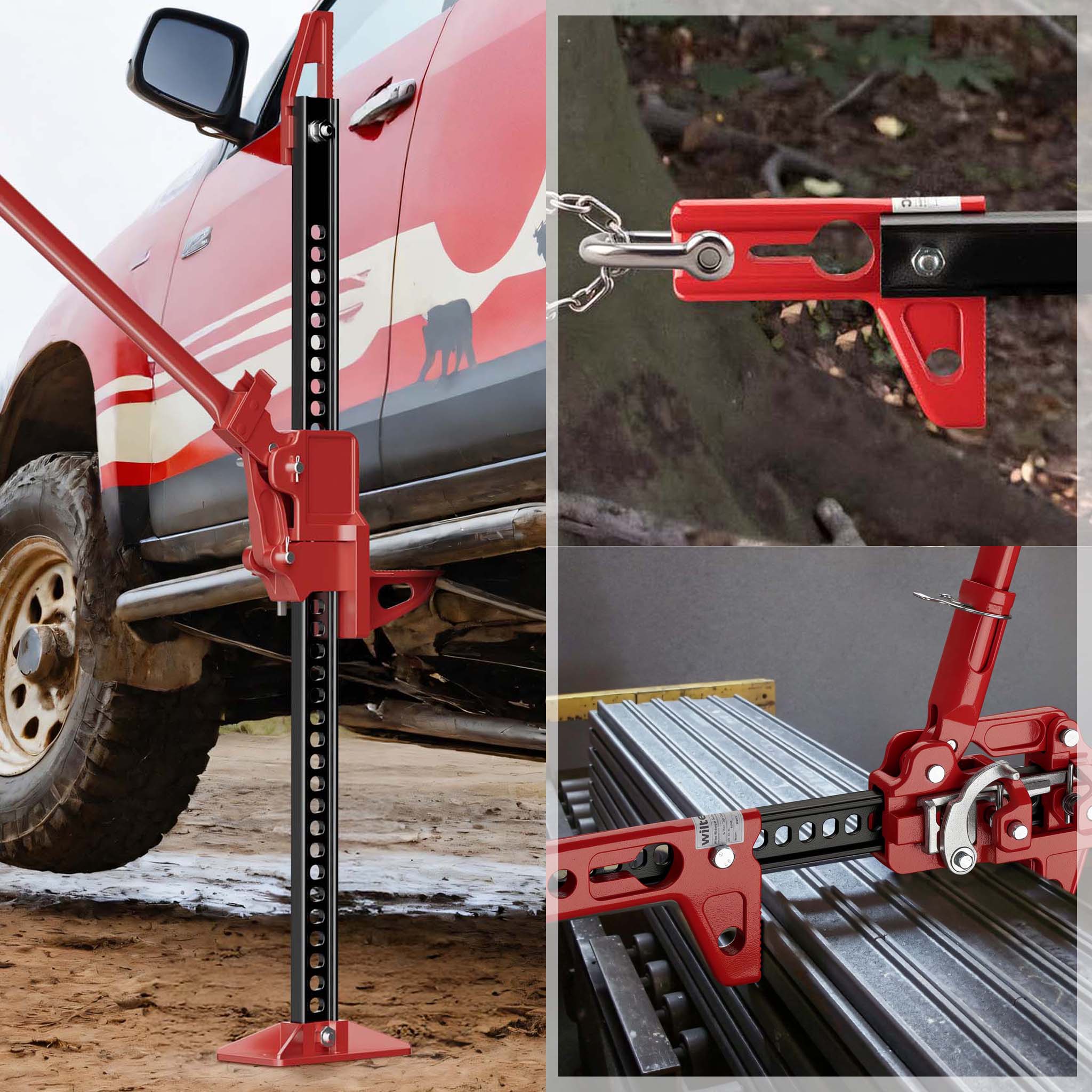 Farm Jack – Compact Set Basic for ATVs/Trailers, High Lift Jack for up to 3000 kg and max. 76 cm Lifting Height with Winch Clamp Spreader Attachment