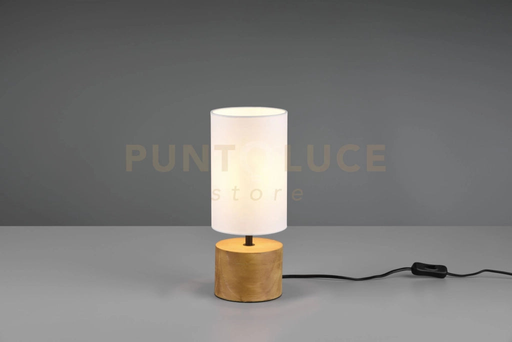 WODDY LAMPADA DA TAVOLO BASE CILINDRO LEGNO E PARALUME BIANCO H. 30CM X D. 12CM 1 LUCE ATTACCO E14