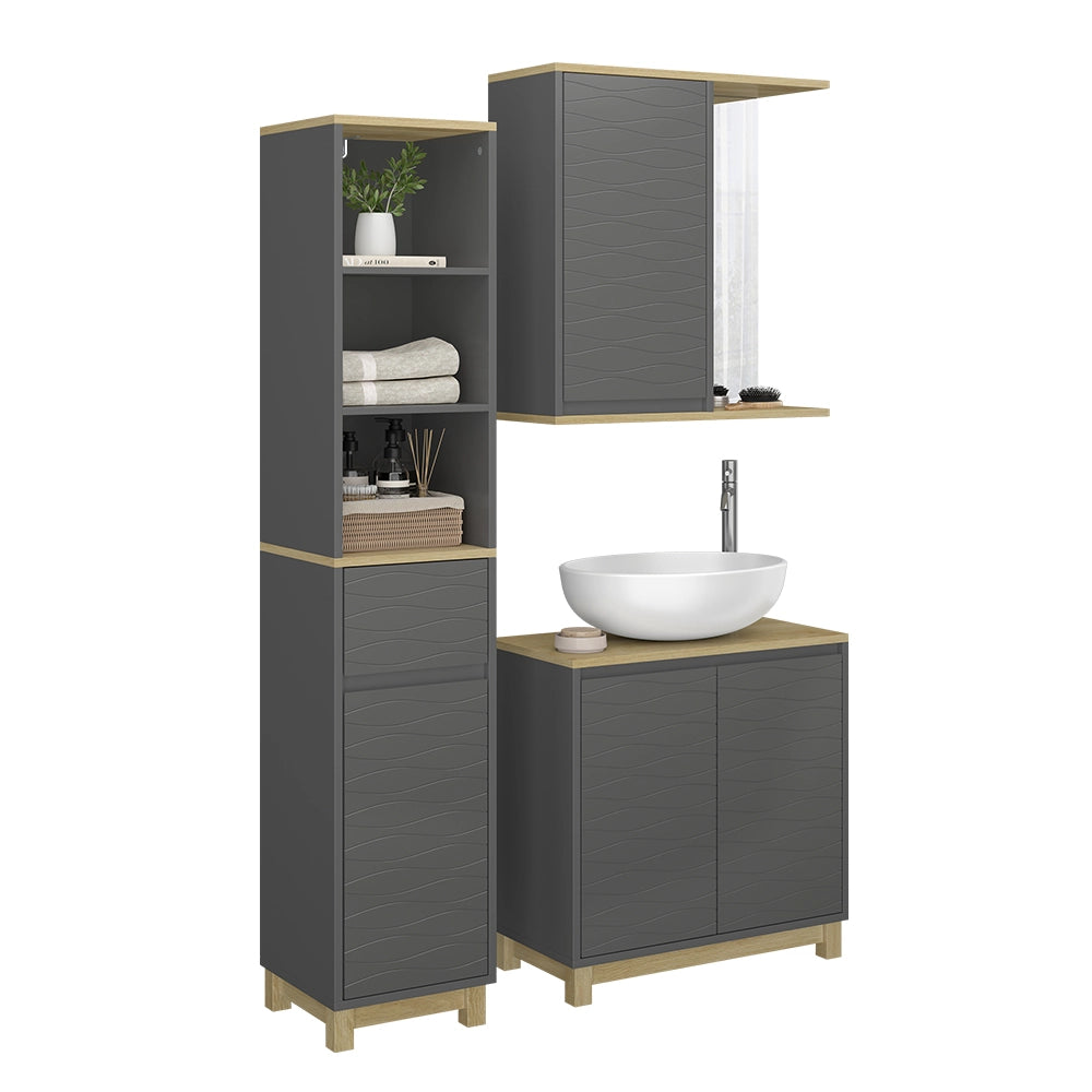 Vicco Set di mobili da bagno Antracite/quercia 3 parti, con colonna
