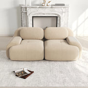Divano 2 Posti in Tessuto a Coste Modulare ¨C MINIMAL ¨C Beige, Braccioli Curvi, Morbido