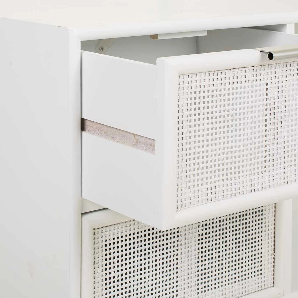 Mobile base in legno bianco e rete 120x42x60h