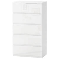 Cassettiera Moderna 5 Cassetti Antiribaltamento in Legno, 55x33x100 cm, Bianco Lucido