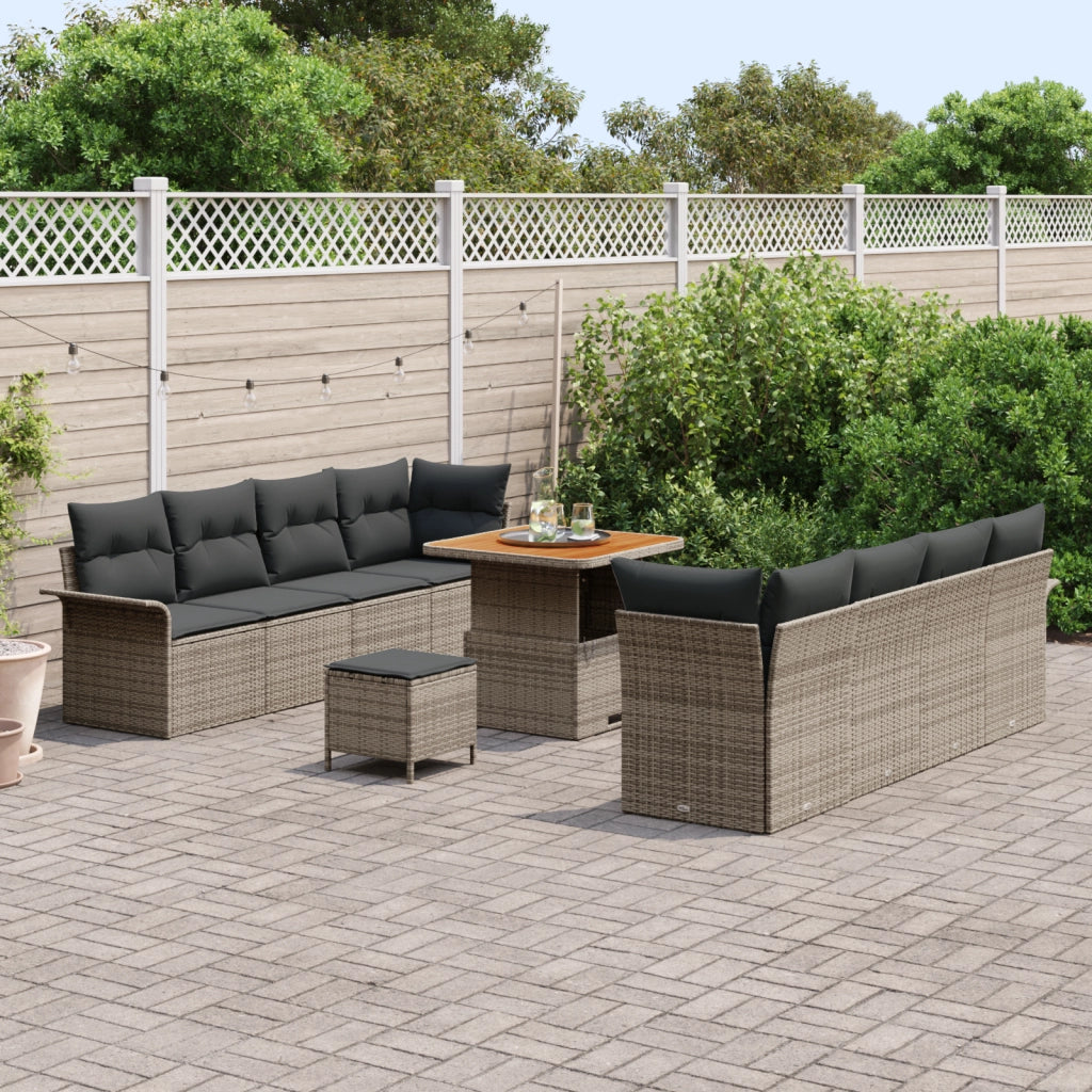 Set divani giardino  11 pezzi con cuscini Grigio Polyrattan Acacia