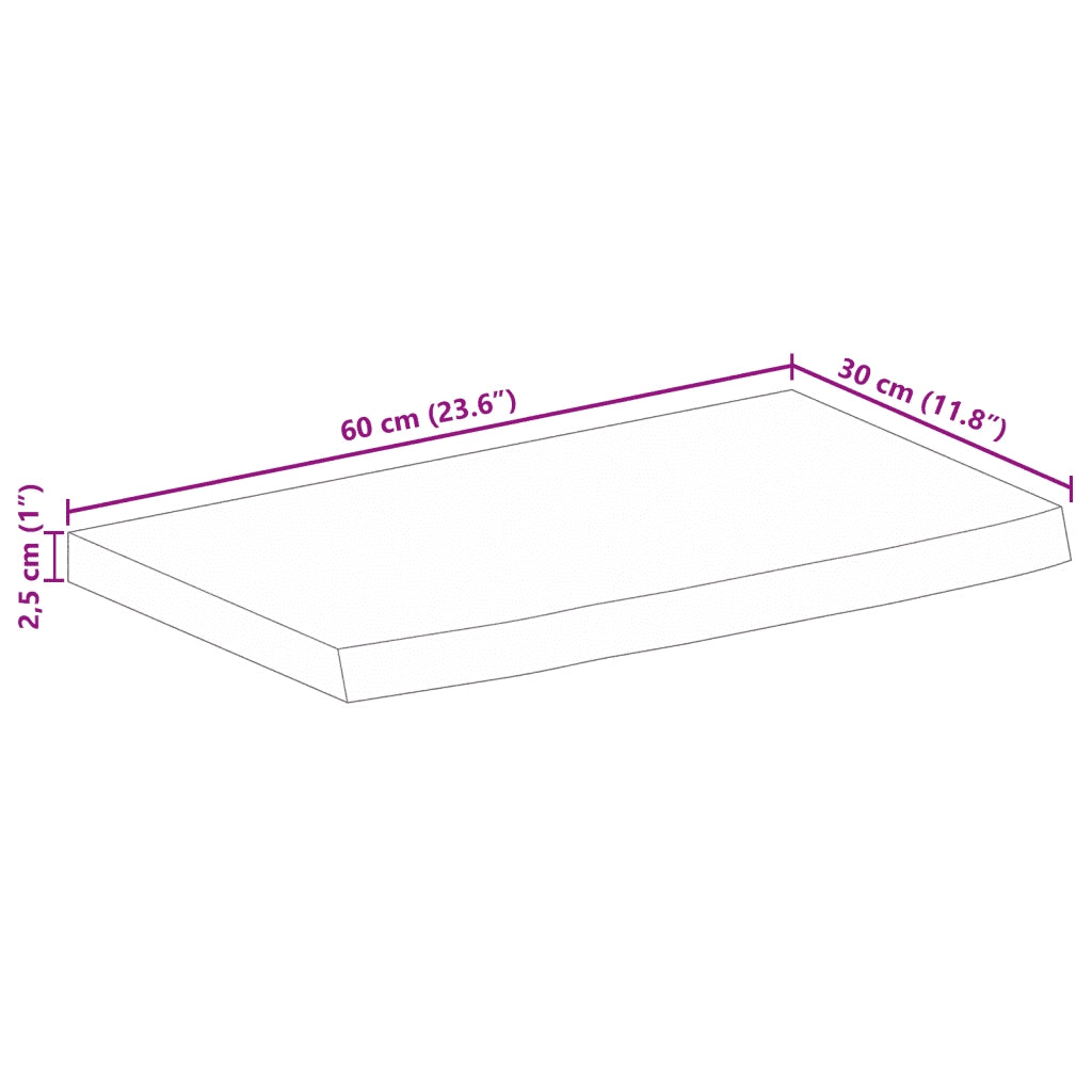 Piano Tavolo Bordi Vivi 60x30x2,5 cm in Legno Massello di Mango 370524