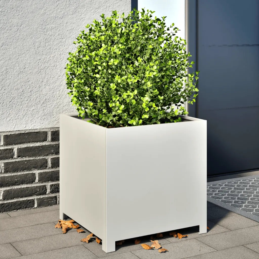 Fioriera da Giardino-Vaso da Esterno Bianca 50x50x50 cm in Acciaio
