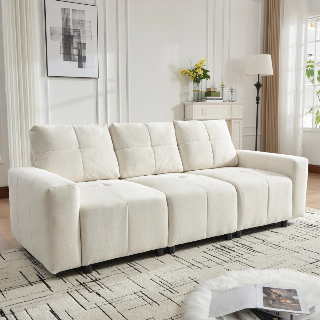 Divano letto 213x94x84 cm con schienale regolabile; 3 posti; in chenille beige bianco