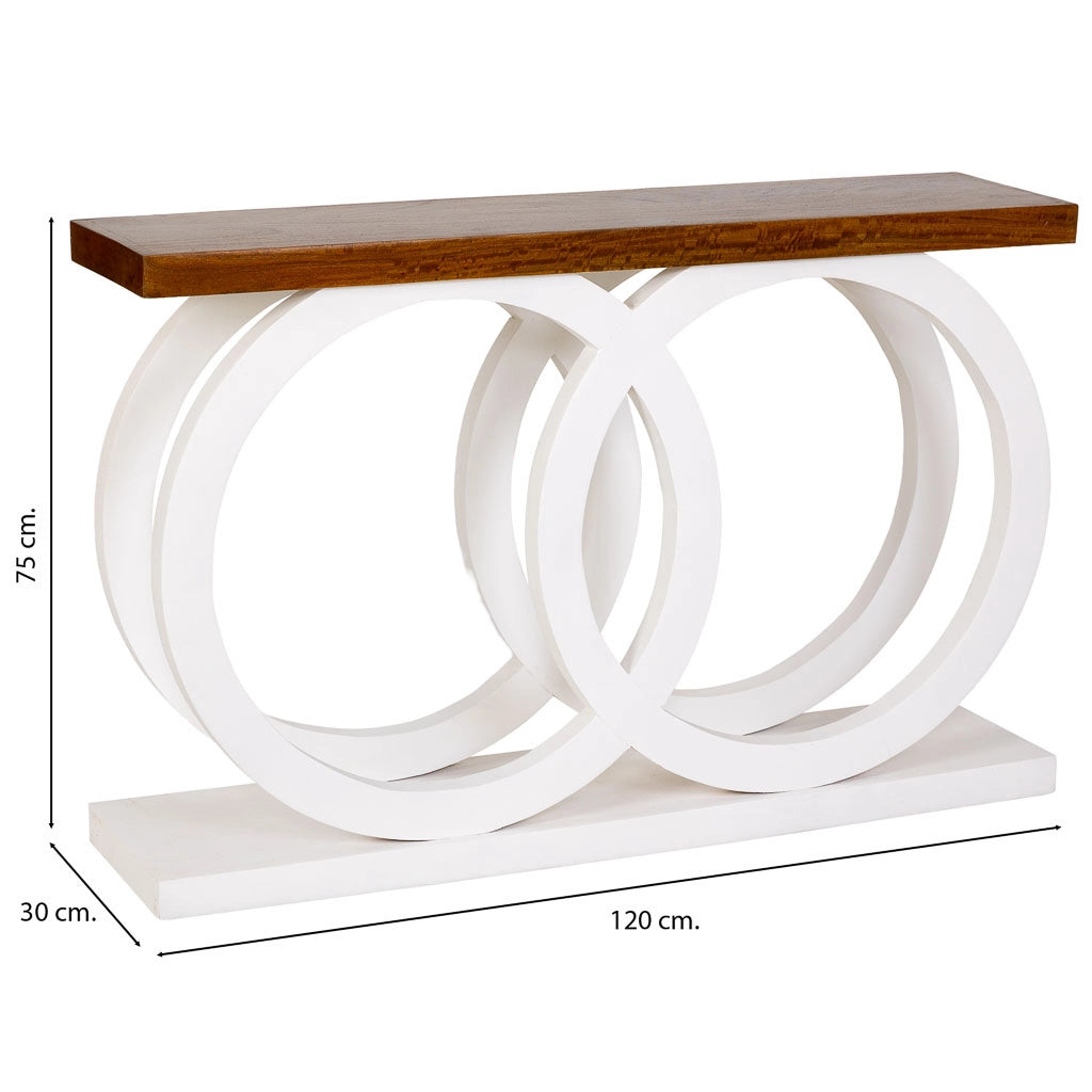 Tavolino da ingresso in legno bianco artigianale 120x30x75h cm
