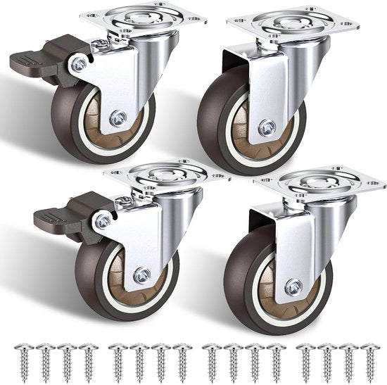 50mm ruote per mobili, set da 4 ruote con freni, ruote per mobili leggeri con un carico massimo di 120 kg (2 ruote in gomma con freni e 2 senza)