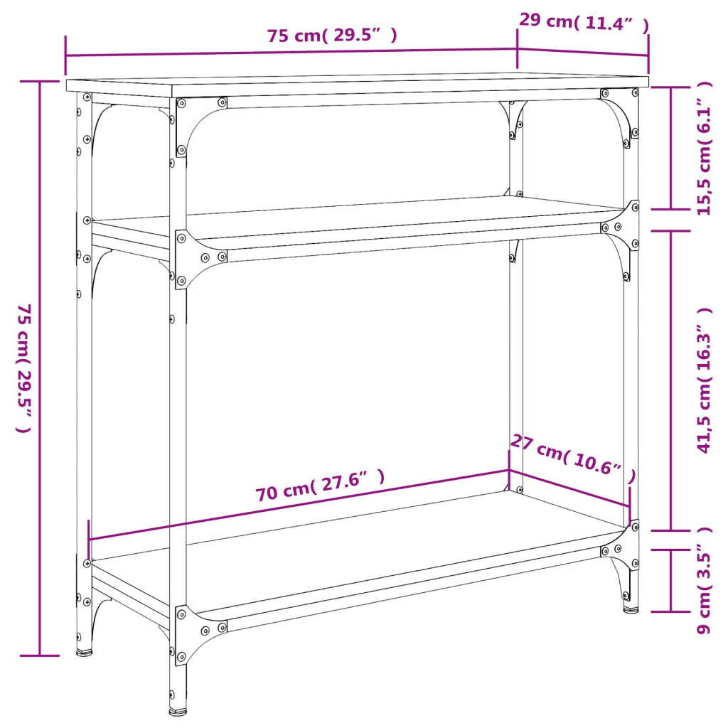 vidaXL Tavolino Consolle Rovere Sonoma 75x29x75cm in Legno Multistrato