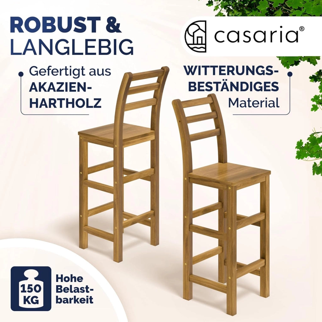 ® Set 2 Sgabelli Rustici in Legno con Schienale 75cm con Poggiapiedi Sgabello Sedie Bar Giardino