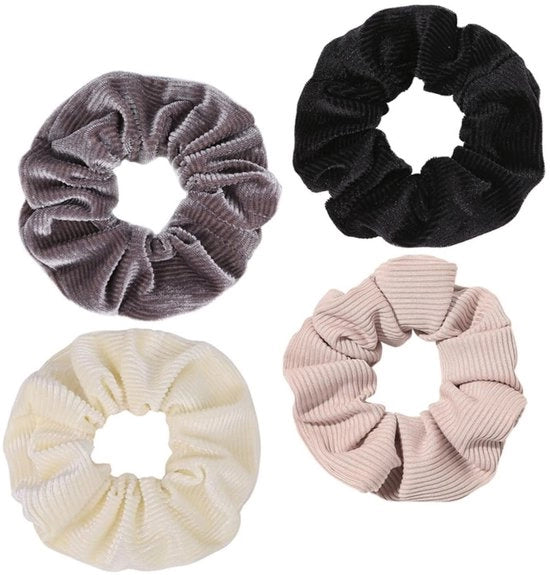 Accessori capelli decorativi a elastico 4 pezzi - Scrunchie a corduroy - Capelli elastici unici - Design elegante - Capelli raccolti - Accessori per capelli elastici