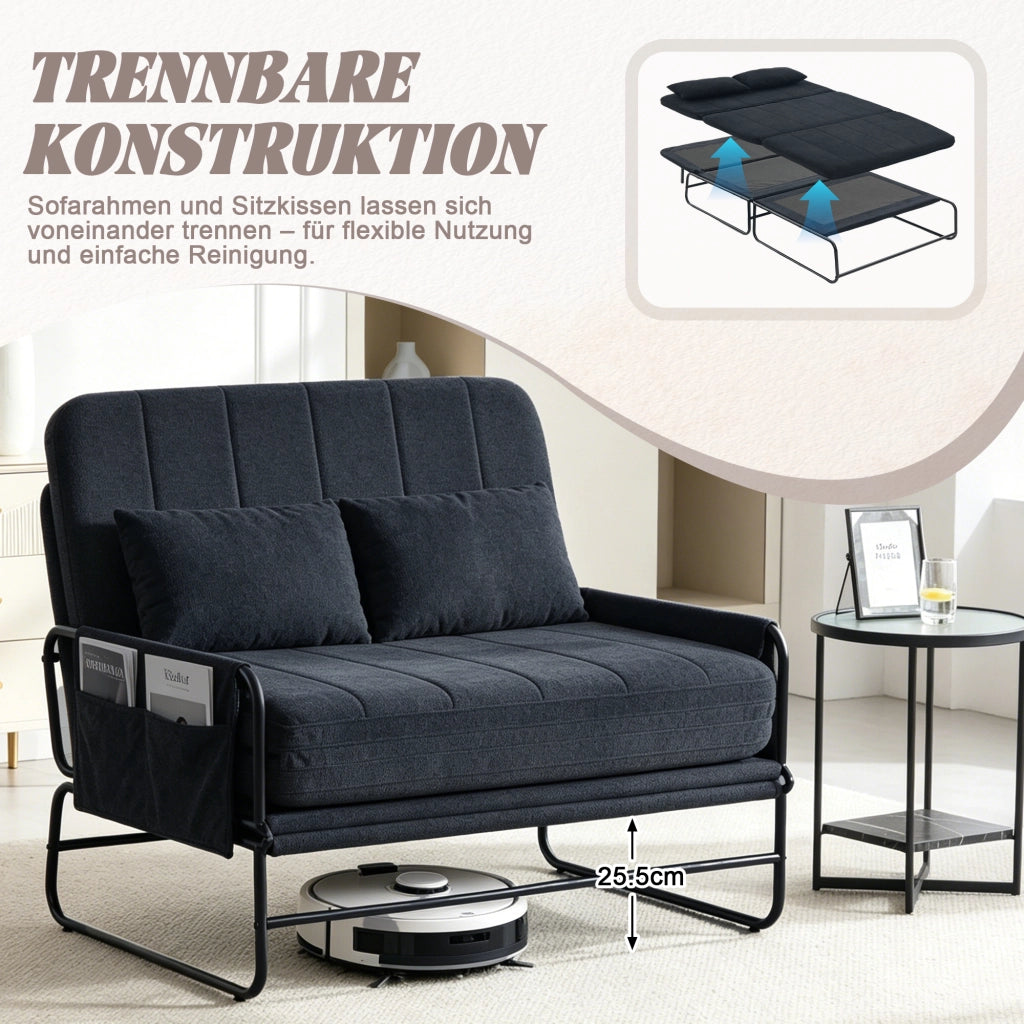 Divano letto 2 posti ¨C Minimal ¨C nero tessuto metallo con contenitore
