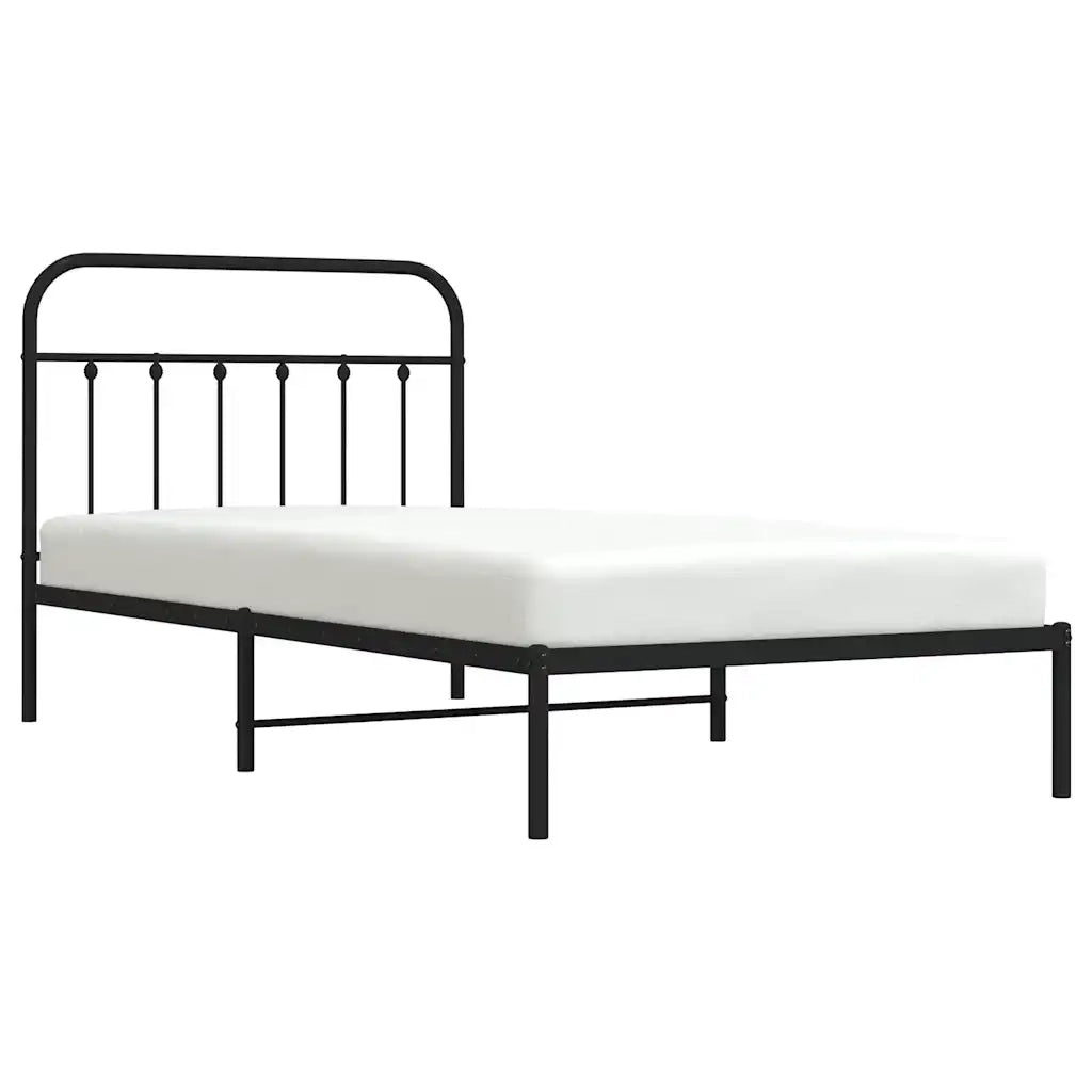 Letto singolo | Letto per adulti | Giroletto con Testiera Metallo Nero 100x200 cm
