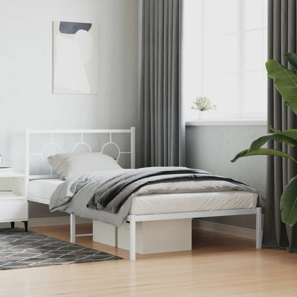 Letto singolo | Letto per adulti | Giroletto con Testiera Metallo Bianco 107x203 cm