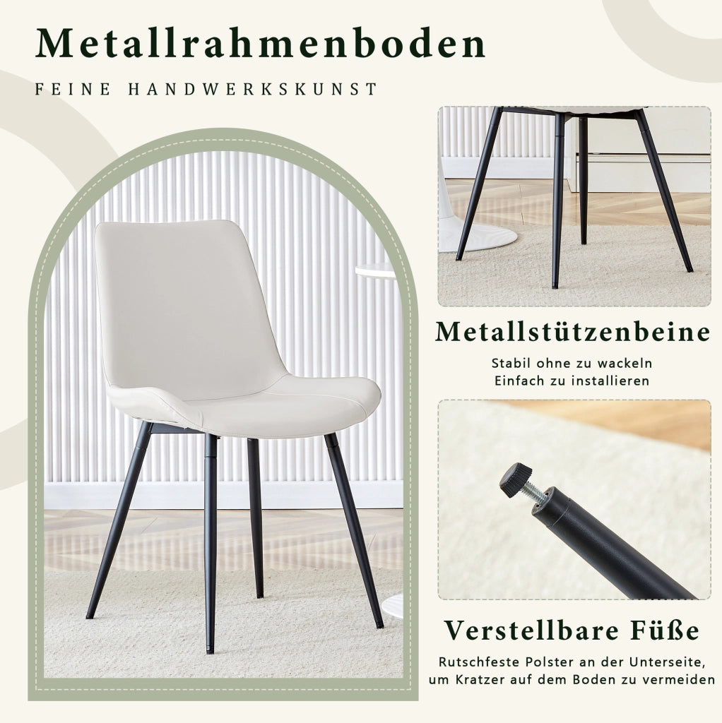 Set di 4 sedie da pranzo in similpelle bianca con struttura in metallo nero; design ergonomico