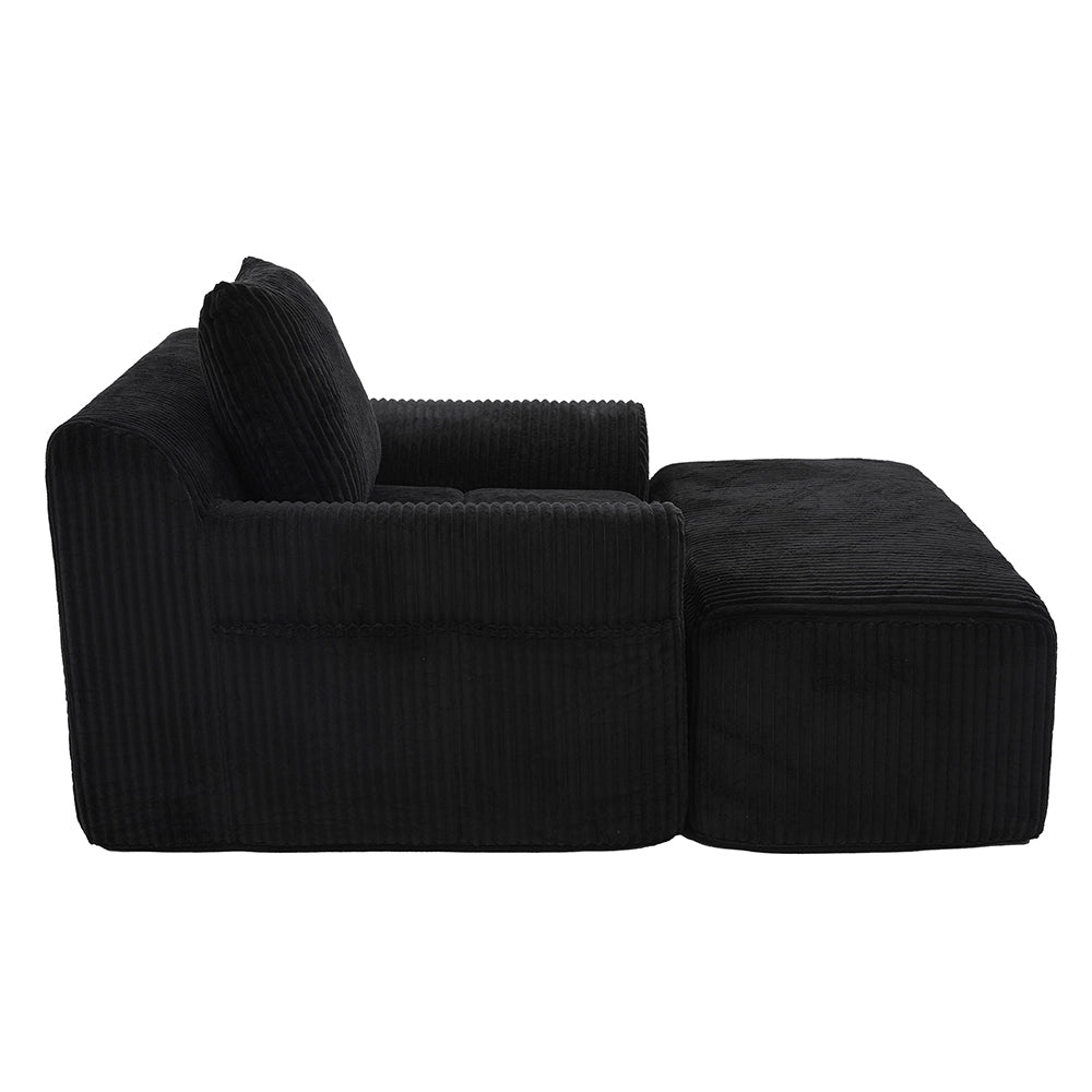 Poltrona oversize - Xylo - Velluto costato con tasche laterali, pouf e nessun assemblaggio