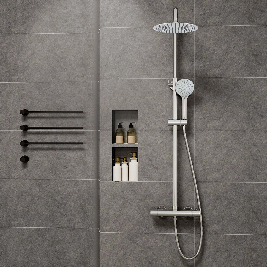 Colonne doccia cromo, soffione doccia rotondo da 25cm acciaio inox, miscelatore termostatico doccia tondo antiscottature