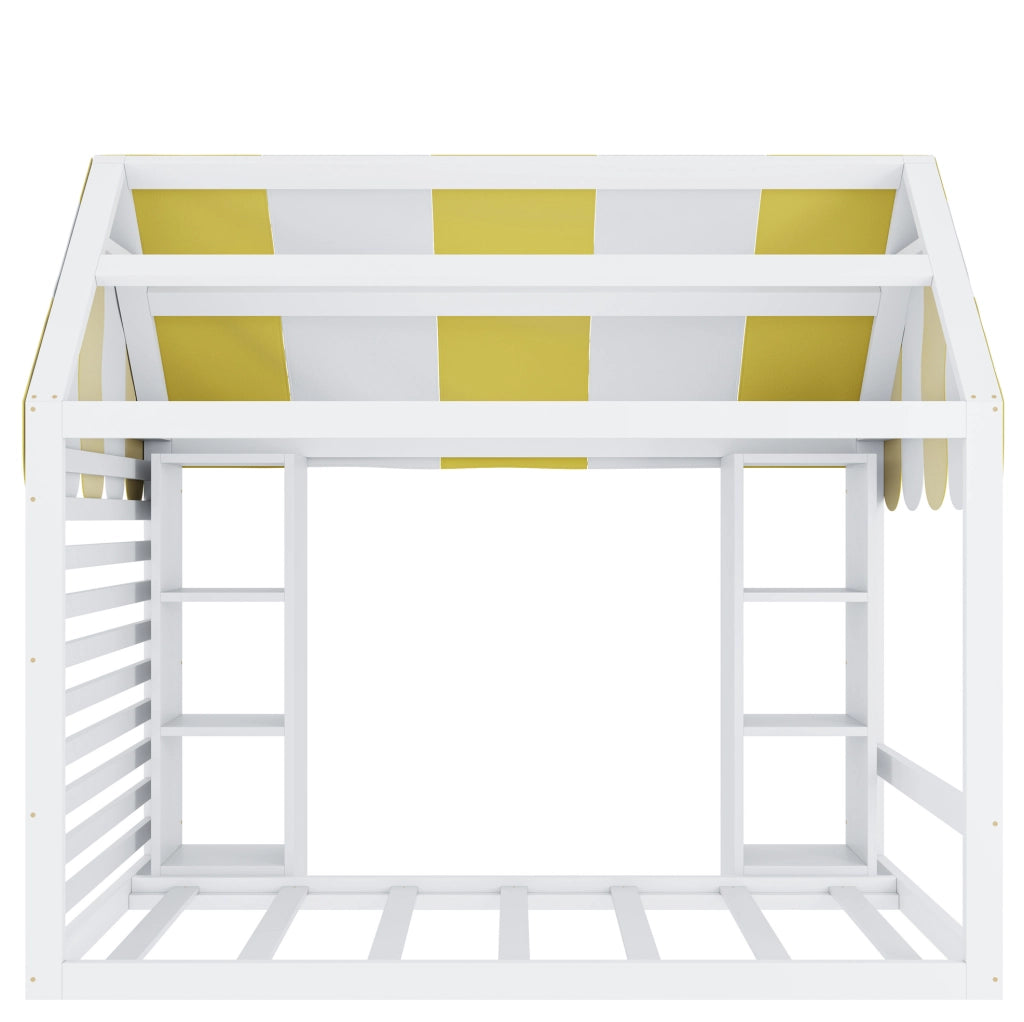 Letto per bambini 90x200 cm con baldacchino e vani portaoggetti bianco