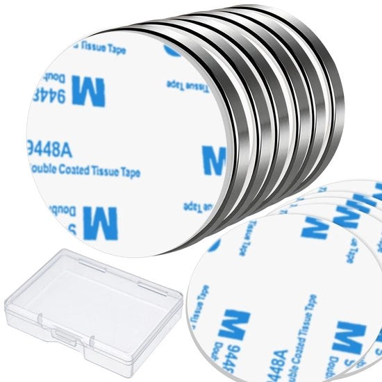 Magnetici Neodymium - 6 Pezzi - Autoadesivi - Magnetici Ronde da 30 x 3 mm - Per Frigorifero/Tabellone Bianco