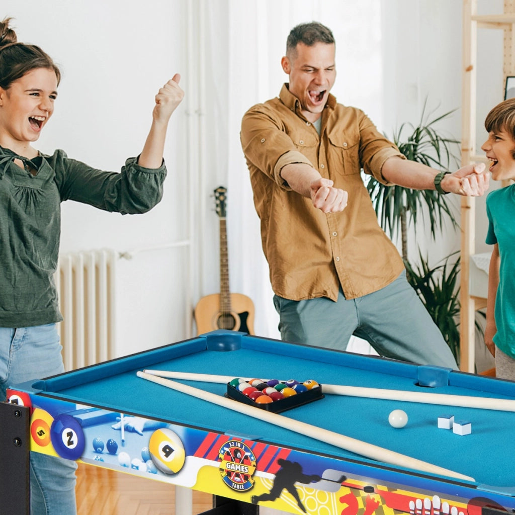Set da tavolo per giochi combo 12 in 1, Tavolo multiuso con calcio balilla biliardo ping pong scacchi bowling-Stanza dei giochi