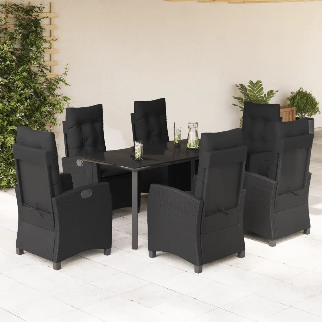 Set da Pranzo da Giardino 7 pz Nero con Cuscini in Polyrattan
