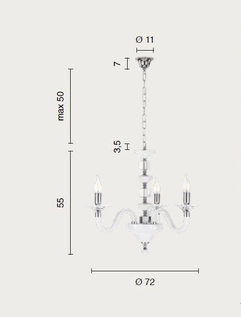 LAMPADARIO GALA 3 LUCI ATTACCO E14 FUME' E CROMO D.72CM