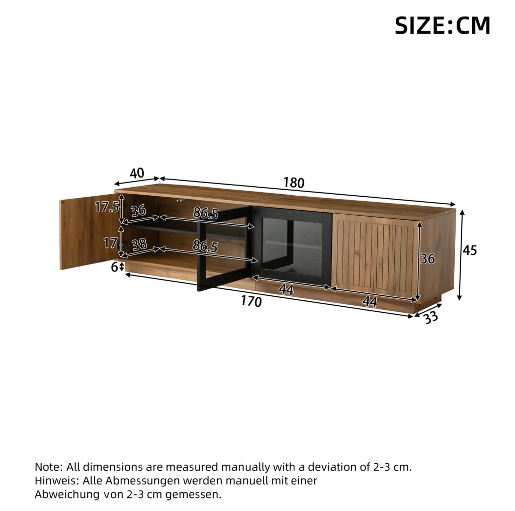 Mobile TV 180 cm con LED app e ante in vetro