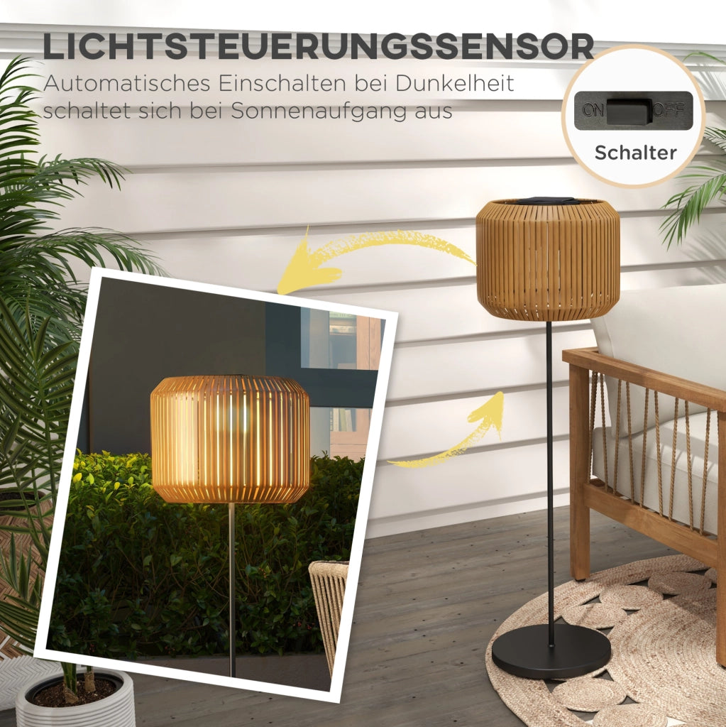 Lampada solare da esterno a stelo in acciaio e polyrattan
