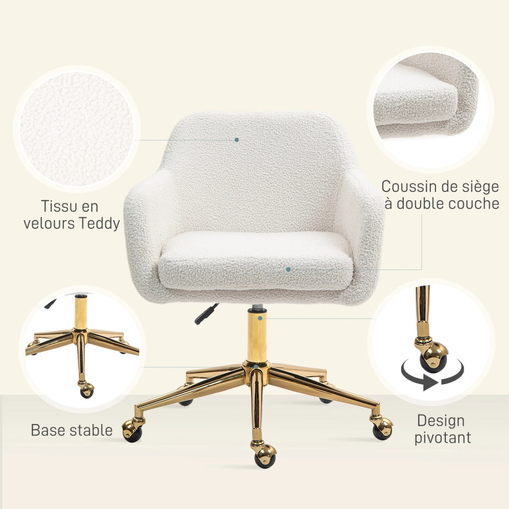 Poltrona da ufficio con rotelle e seduta girevole ¨C zephmum ¨C crema 60x61x79-88 cm